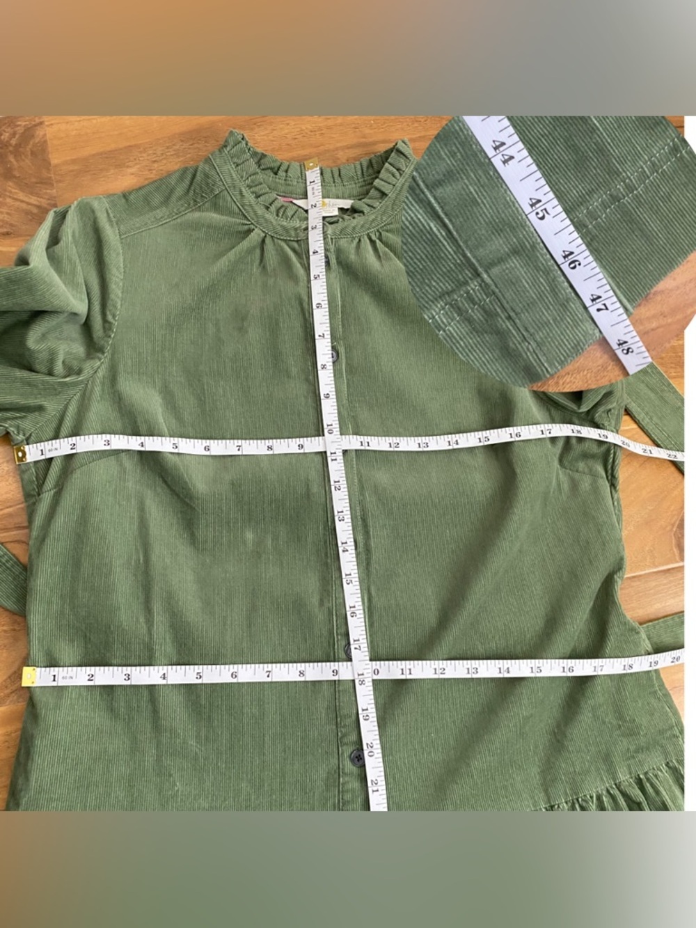 BODEN Tiered Shirt Corduroy Midi Dress Green Ruffle Preppy Long Sleeve Preppy 12 - Picture 7 of 8
